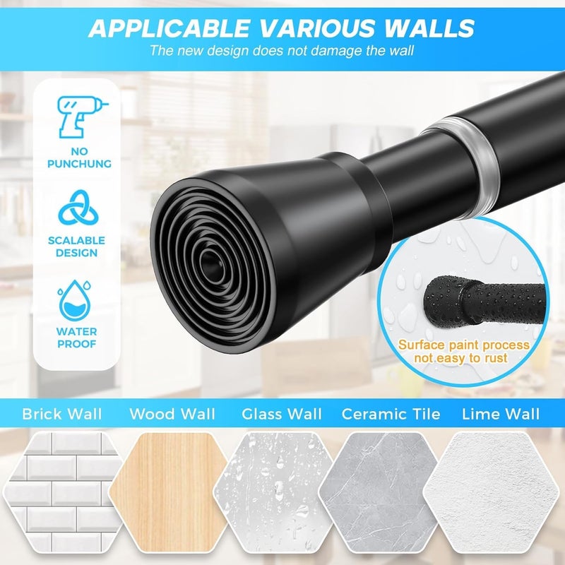 ZipGlo Tension Curtain Rod for Windows 28 to 48 Inch, Spring Loaded Curtain Rods Black Tension Rod No Drilling Small Shower Rod No Slip Spring Rods Adjustable Spring Curtain Rod - Image 4